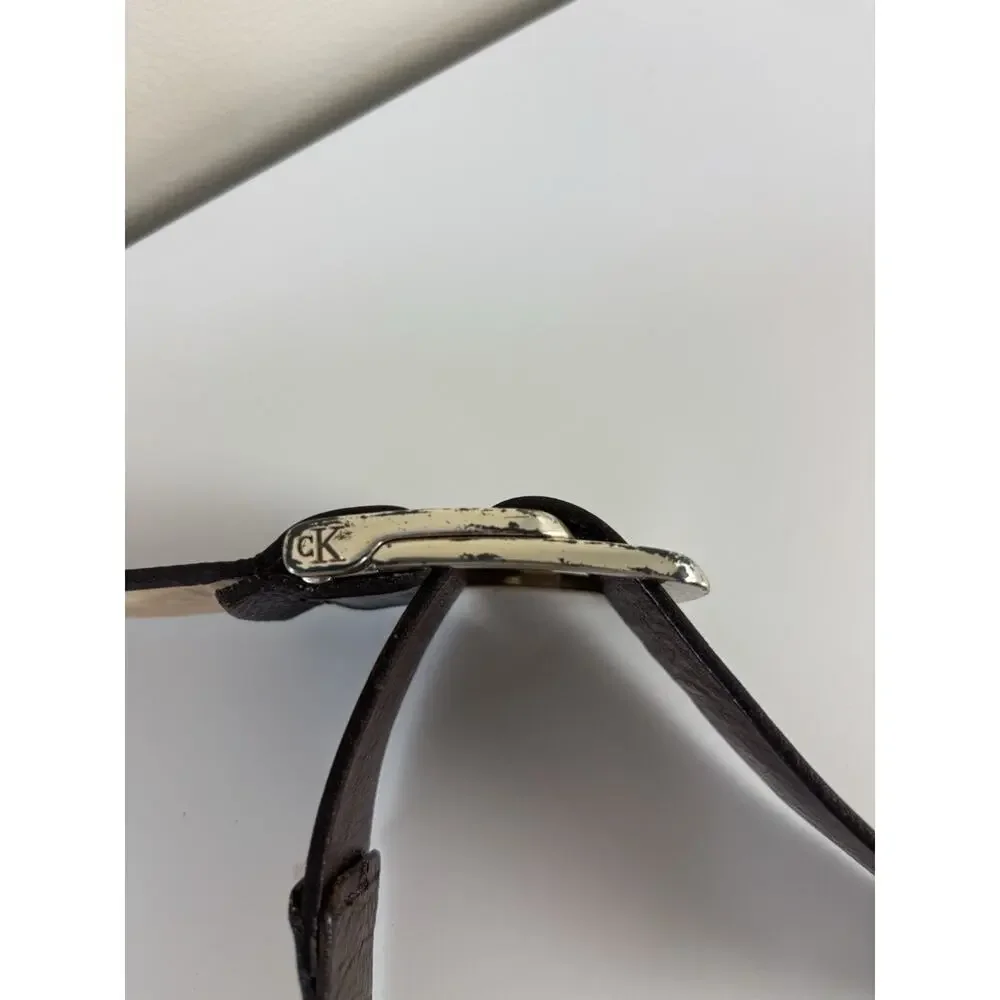 Vtg 90s CK Calvin Klein Brown Buffalo Calf Leather Harness Belt Men’s M